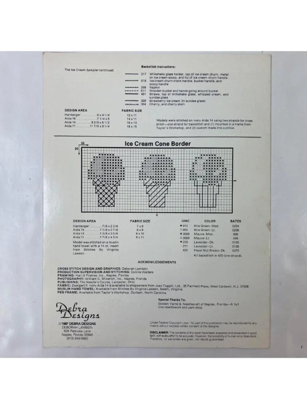 Debra Designs The Ice Cream Sampler Cross Stitch Pattern Instruction Book